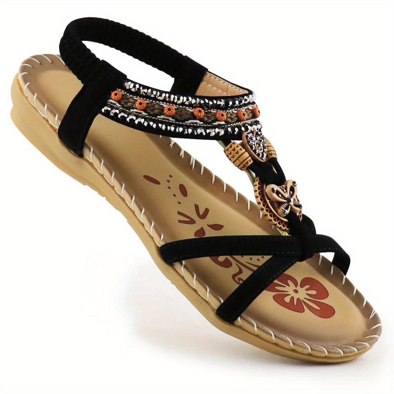 Boho Style Flat Sandals Rhinestone Butterfly Elastic Strap Shoes
