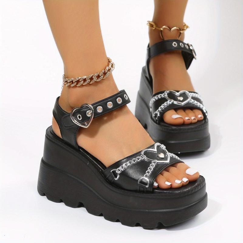 Women's Platform Wedge Sandals Heart Chain Decor Open Toe