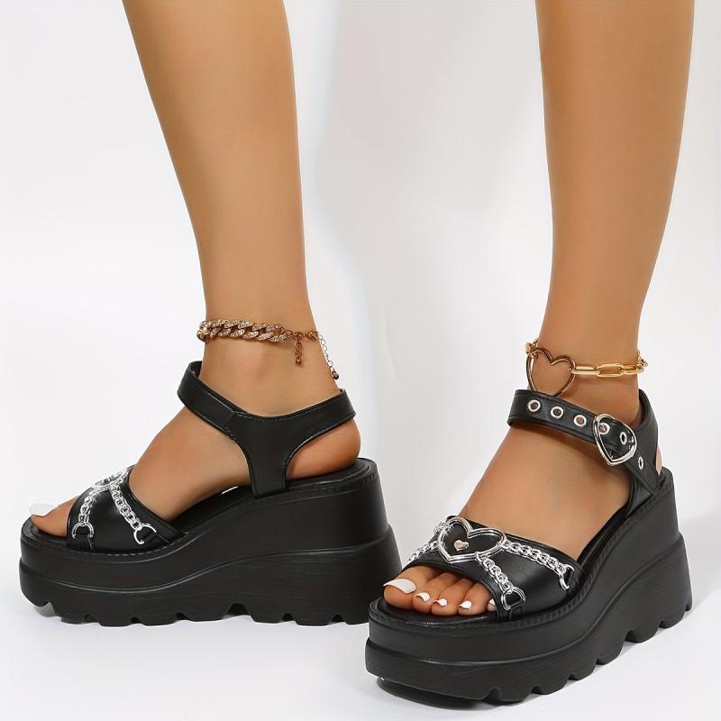Women's Platform Wedge Sandals Heart Chain Decor Open Toe