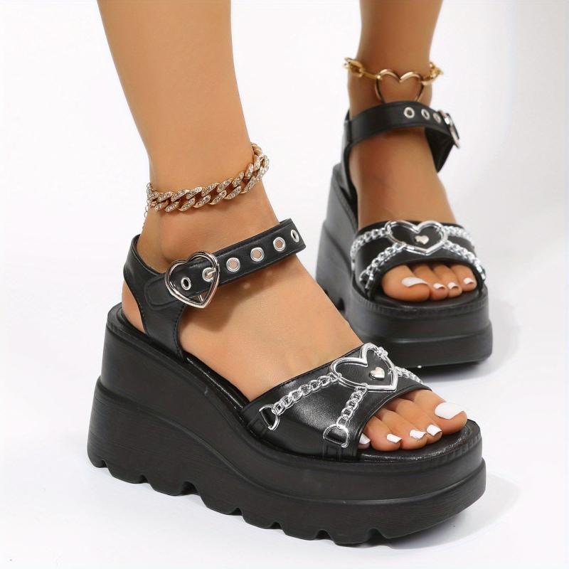 Women's Platform Wedge Sandals Heart Chain Decor Open Toe