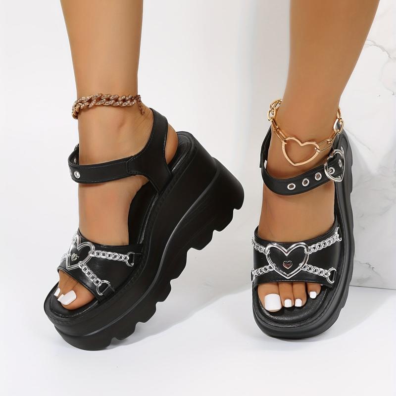 Women's Platform Wedge Sandals Heart Chain Decor Open Toe