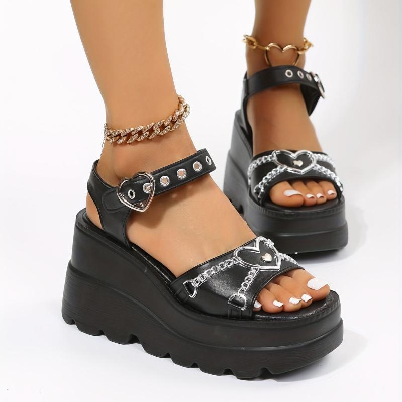 Women's Platform Wedge Sandals Heart Chain Decor Open Toe