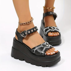 Women's Platform Wedge Sandals Heart Chain Decor Open Toe