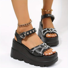 Women's Platform Wedge Sandals Heart Chain Decor Open Toe