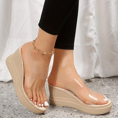 Women's Slide Sandals Transparent Wedge Platform Slip On Shoes