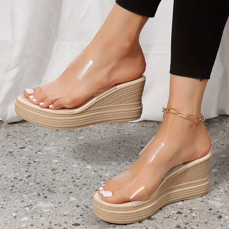 Women's Slide Sandals Transparent Wedge Platform Slip On Shoes