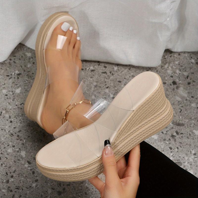 Women's Slide Sandals Transparent Wedge Platform Slip On Shoes