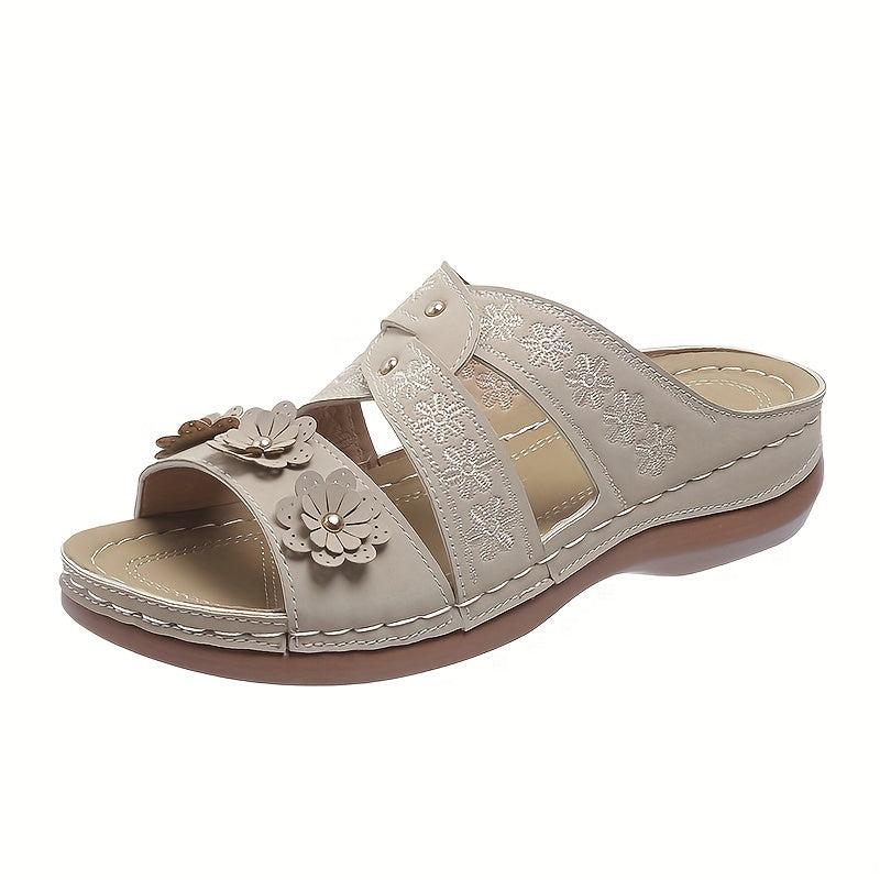 Women's Flower Decor Slide Shoes Comfortable Perforated Sandals