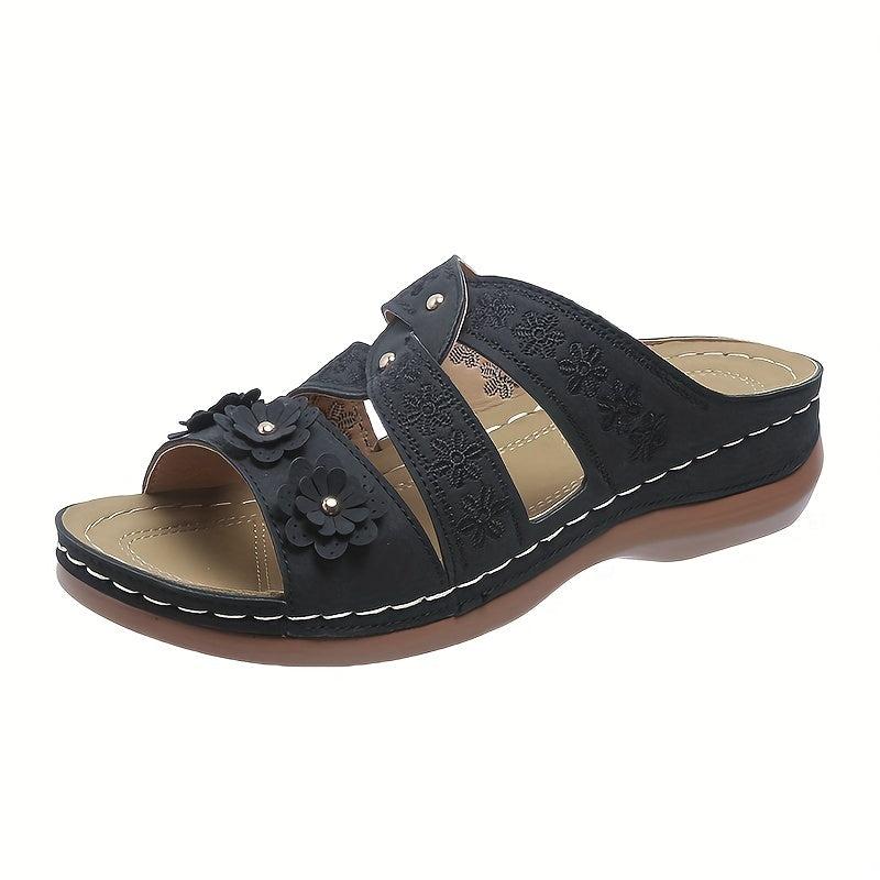 Women's Flower Decor Slide Shoes Comfortable Perforated Sandals
