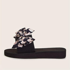 Women's Floral Print Bow Flat Slippers Arch Support Non Slip Beach Shoes