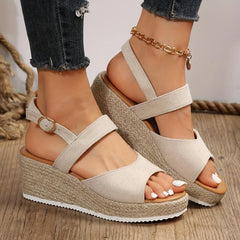 Casual Platform Wedge Sandals with Buckle Strap