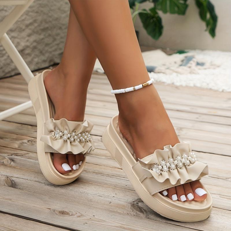 Women's Faux Pearl Platform Sandals Comfortable Slip On Summer Shoes