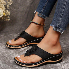 Women's Floral Platform Flip Flops Slippers