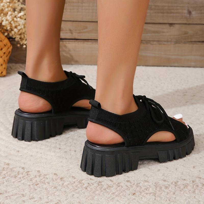 Women's Breathable Platform Sandals Open Toe Lace Up Shoes