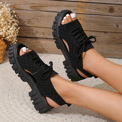 Women's Breathable Platform Sandals Open Toe Lace Up Shoes