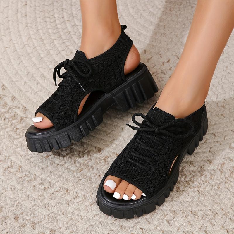 Women's Breathable Platform Sandals Open Toe Lace Up Shoes