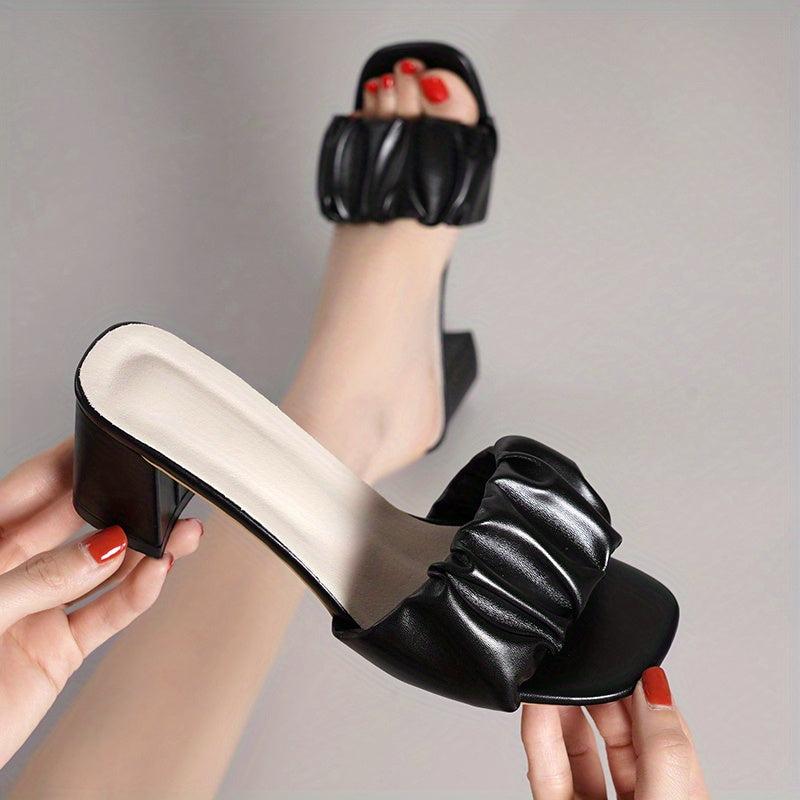 Women's Chunky Heel Sandals Comfortable Square Open Toe Slip On Shoes