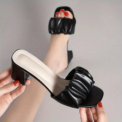 Women's Chunky Heel Sandals Comfortable Square Open Toe Slip On Shoes