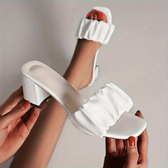 Women's Chunky Heel Sandals Comfortable Square Open Toe Slip On Shoes