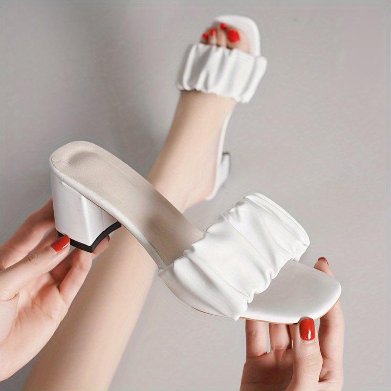 Women's Chunky Heel Sandals Comfortable Square Open Toe Slip On Shoes