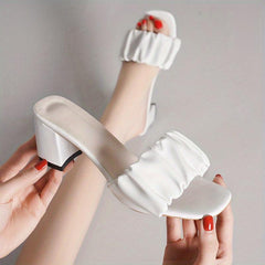Women's Chunky Heel Sandals Comfortable Square Open Toe Slip On Shoes