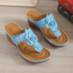Women's Flower Decor Wedge Sandals Clip Toe Platform Sandals