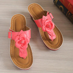 Women's Flower Decor Wedge Sandals Clip Toe Platform Sandals