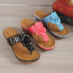 Women's Flower Decor Wedge Sandals Clip Toe Platform Sandals