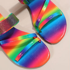 Women's Rhinestone Flat Slides Open Toe Slip On Sandals