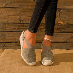 Bandage Sandals Linen Cross Strap Rubber Hemp Rope Wedge Shoes