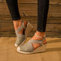 Bandage Sandals Linen Cross Strap Rubber Hemp Rope Wedge Shoes