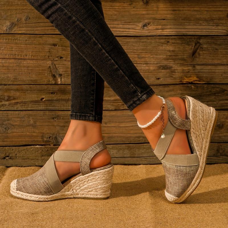 Bandage Sandals Linen Cross Strap Rubber Hemp Rope Wedge Shoes