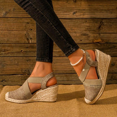 Bandage Sandals Linen Cross Strap Rubber Hemp Rope Wedge Shoes