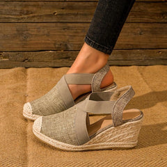 Bandage Sandals Linen Cross Strap Rubber Hemp Rope Wedge Shoes