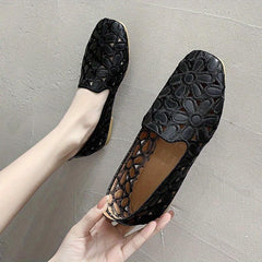 Floral Embroidered Flat Shoes, Square Toe Slip On Casual Flats