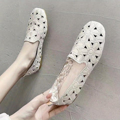 Floral Embroidered Flat Shoes, Square Toe Slip On Casual Flats