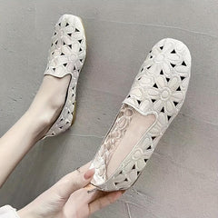 Floral Embroidered Flat Shoes, Square Toe Slip On Casual Flats