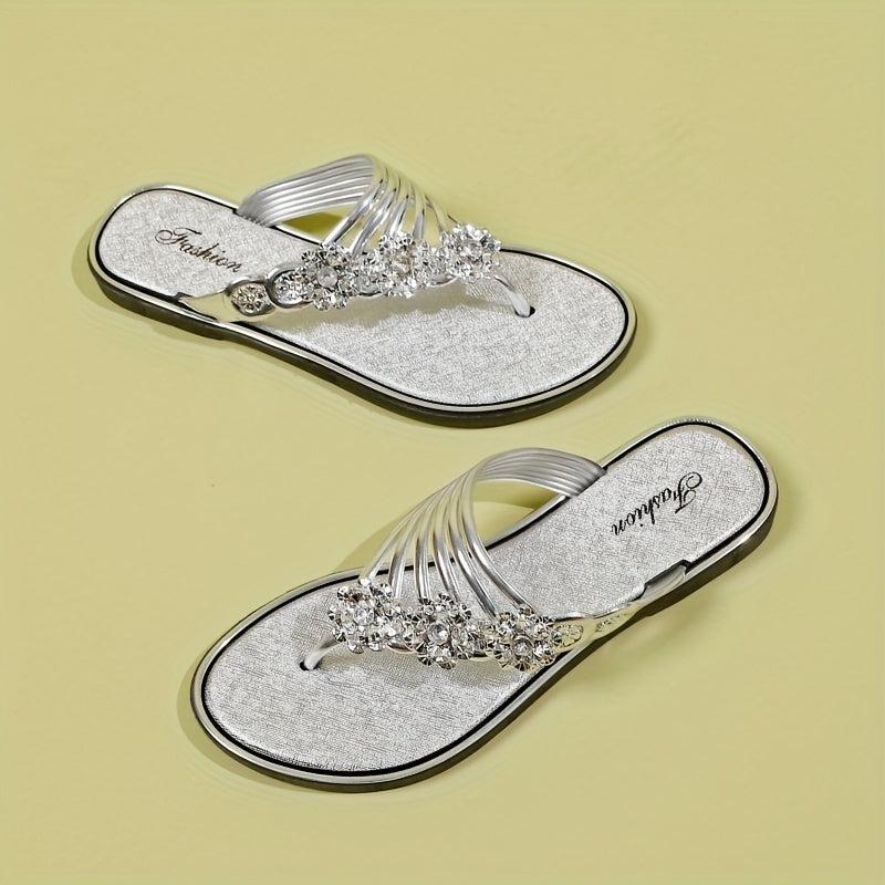 Rhinestone Flip Flops Flat Summer Shoes