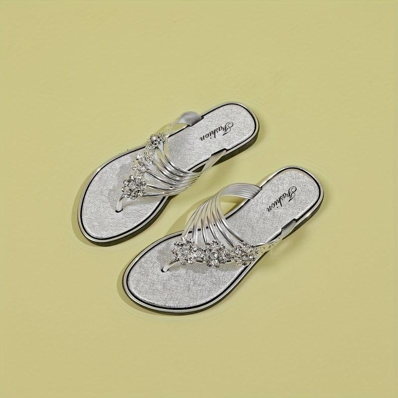 Rhinestone Flip Flops Flat Summer Shoes