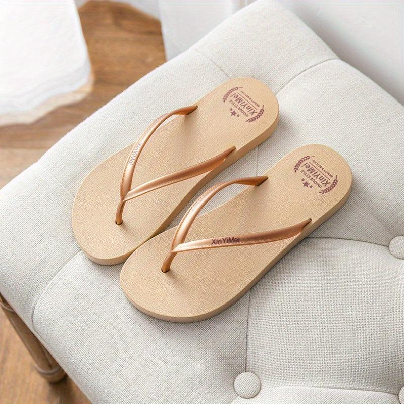 Women's Letter Print Flip Flops Casual Clip Toe Flat Summer Shoes