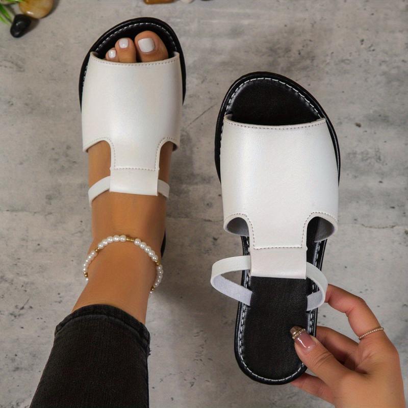 Women's Cut Out Slide Sandals Faux Leather Flat Slide Sandals
