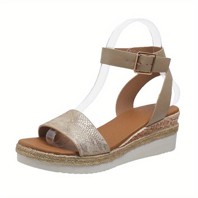 Women's Platform Wedge Sandals Snakeskin Ankle Strap Espadrilles