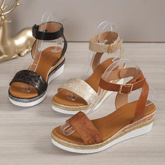 Women's Platform Wedge Sandals Snakeskin Ankle Strap Espadrilles