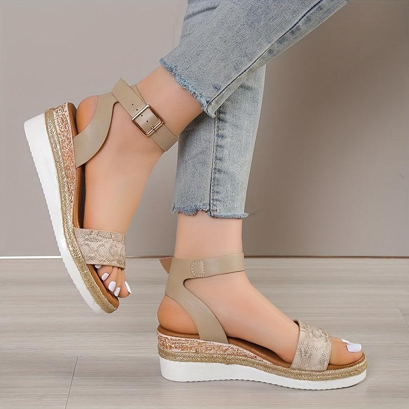 Women's Platform Wedge Sandals Snakeskin Ankle Strap Espadrilles
