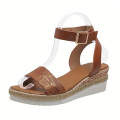 Women's Platform Wedge Sandals Snakeskin Ankle Strap Espadrilles