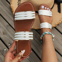 Women's Double Band Flat Slides Casual Round Toe Non Slip Shoes