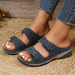 Women's Buckle Wedge Heel Slippers