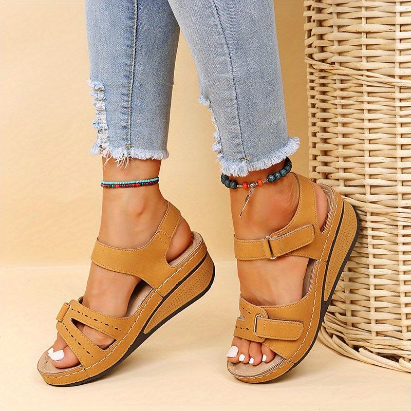 Women's Roman Platform Wedge Sandals Hook & Loop Slingback Shoes