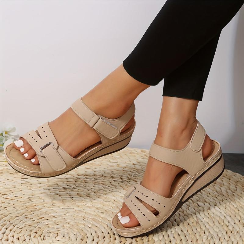Women's Roman Platform Wedge Sandals Hook & Loop Slingback Shoes