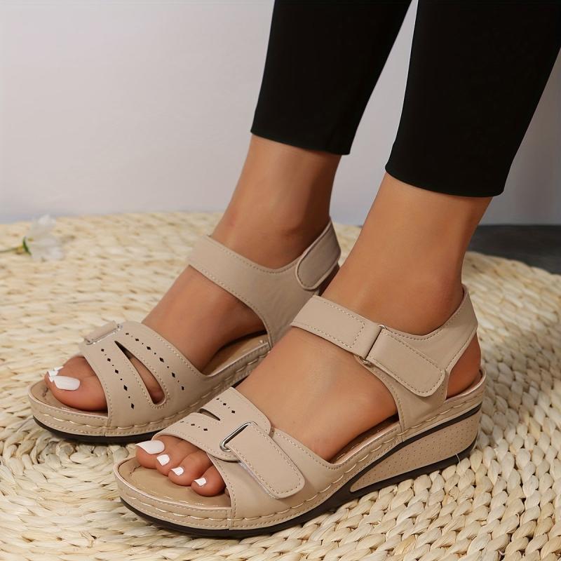 Women's Roman Platform Wedge Sandals Hook & Loop Slingback Shoes